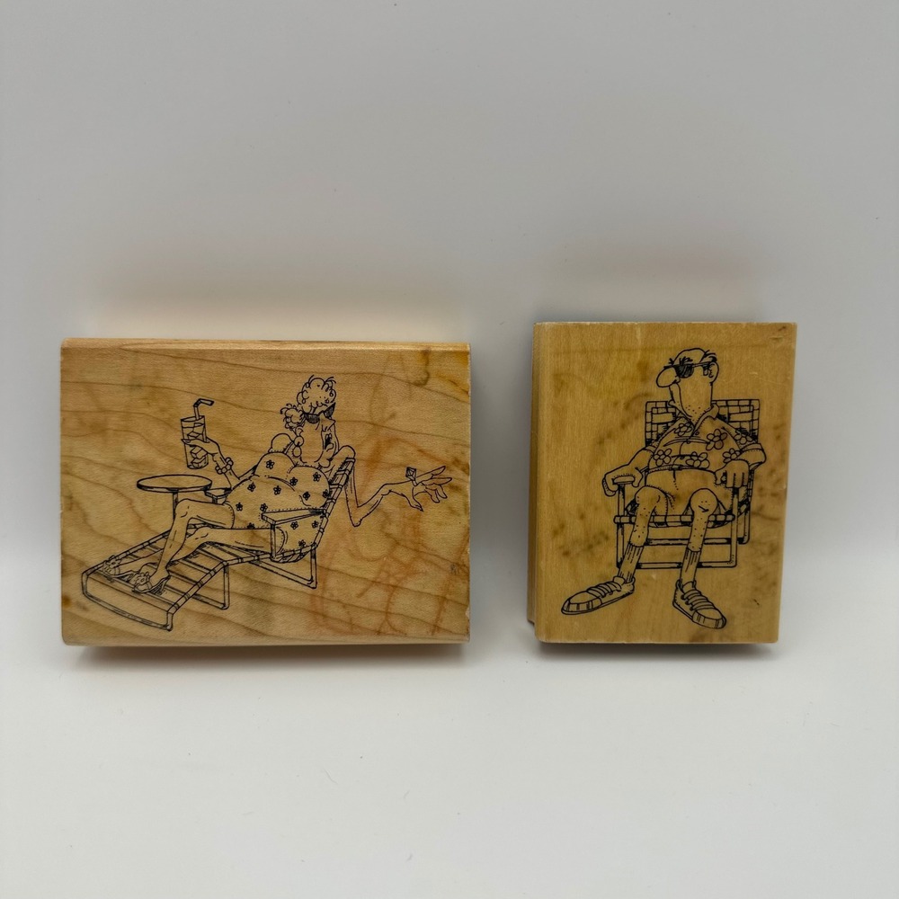 Art Impressions Golden Oldies Retired Funny Old Lady Man Swim Rubber Stamp Lot